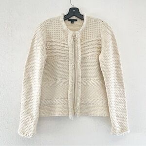 Ann Taylor Womens Cream Zip Up Cardigan Wool Blend Sz M